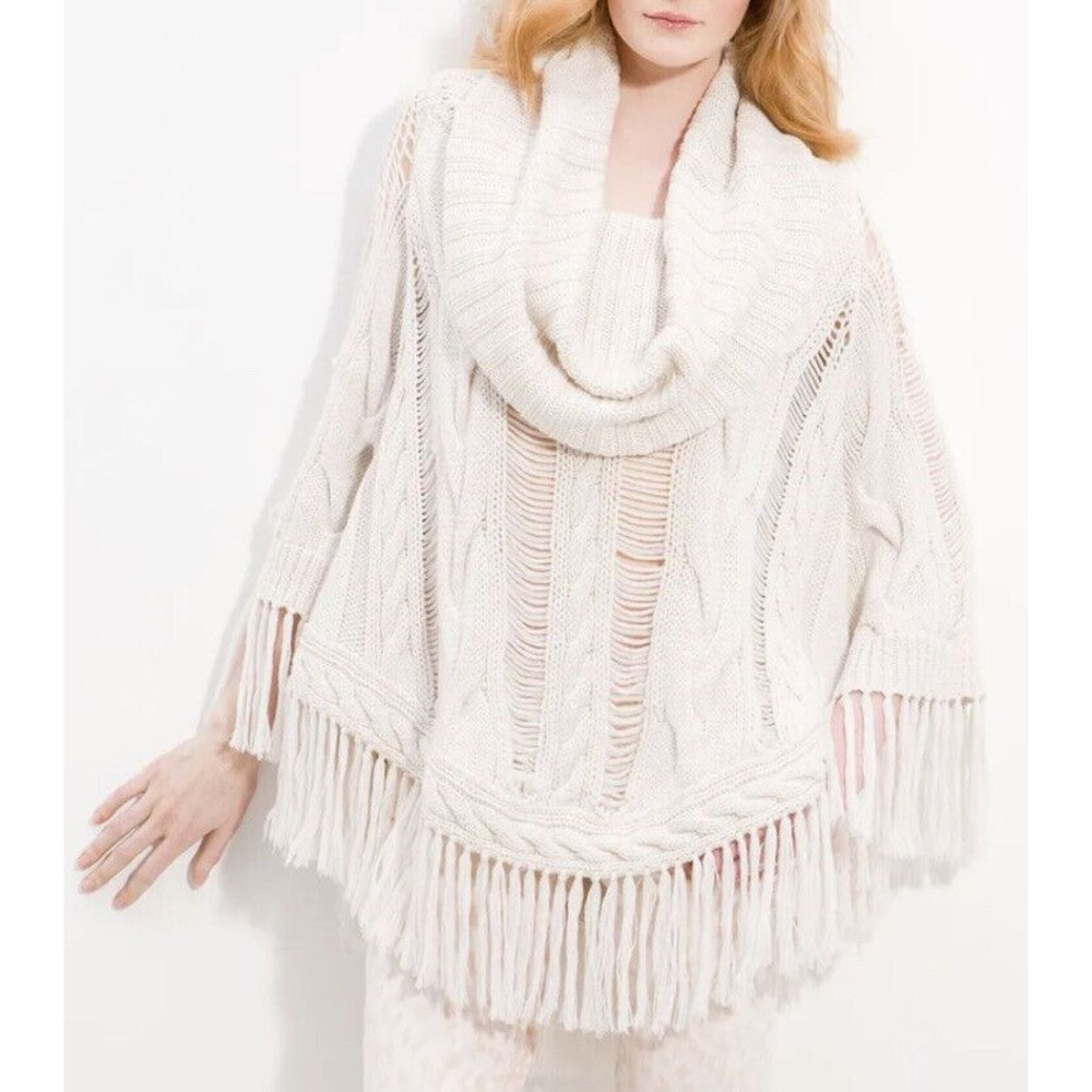 Haute Hippie $495 Mesh Knit Poncho Tunic Sweater One Size